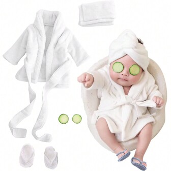 Newborn Photography Props Baby Girl 5 PCS Bathrobes Bath Towel Outfit With Slippers Cucumber Photo Props For Infant Boys Girlsbaby Shower Family Decorations Gifts Baby Shower Easter Gift Sthings For Girls/Boys