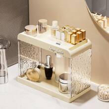 1pc Desktop Makeup Organizer Box, Transparent Vanity Tray, Lipstick Holder, Multi-Function Storage Rack, For Dorm
