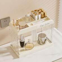 1pc Desktop Makeup Organizer Box, Transparent Vanity Tray, Lipstick Holder, Multi-Function Storage Rack, For Dorm