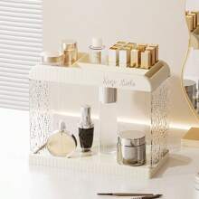 1pc Desktop Makeup Organizer Box, Transparent Vanity Tray, Lipstick Holder, Multi-Function Storage Rack, For Dorm