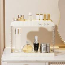 1pc Desktop Makeup Organizer Box, Transparent Vanity Tray, Lipstick Holder, Multi-Function Storage Rack, For Dorm