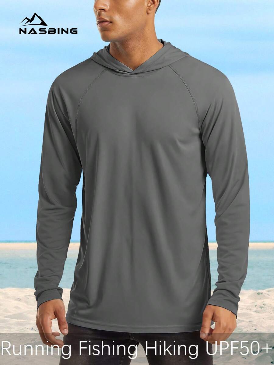 NASBING 男式連帽速乾運動T卹，長袖跑步運動衫和防曬衣