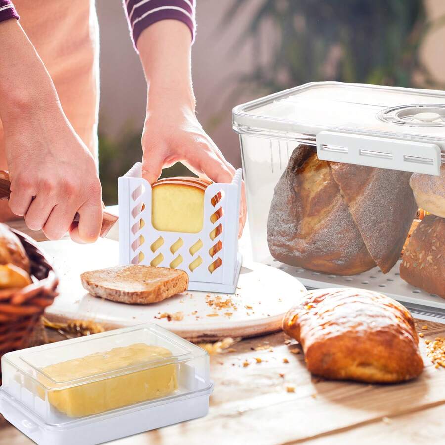 Airtight Bread Box For Kitchen Countertop Butter Dish With Lid And