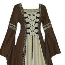 中世纪欧洲宫廷风格吸血鬼服装派对复古露肩长袖连衣裙，优雅女王动漫编织面料万圣节 - 棕色 - 查看 3