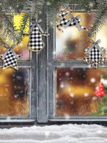 1pc Christmas Burlap Tree Ornaments Hanging Decorations Buffalo Check Plaid Stitching Hanging Ornament Deer Snowman Snowflake Star Shaped Hanging Decor For Holiday Party Decorations,Christmas