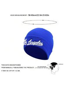 1pc Los Angeles Embroidery Personalized Warm Autumn/Winter Knitted Beanie Hat For Men - Royal Blue - View 8