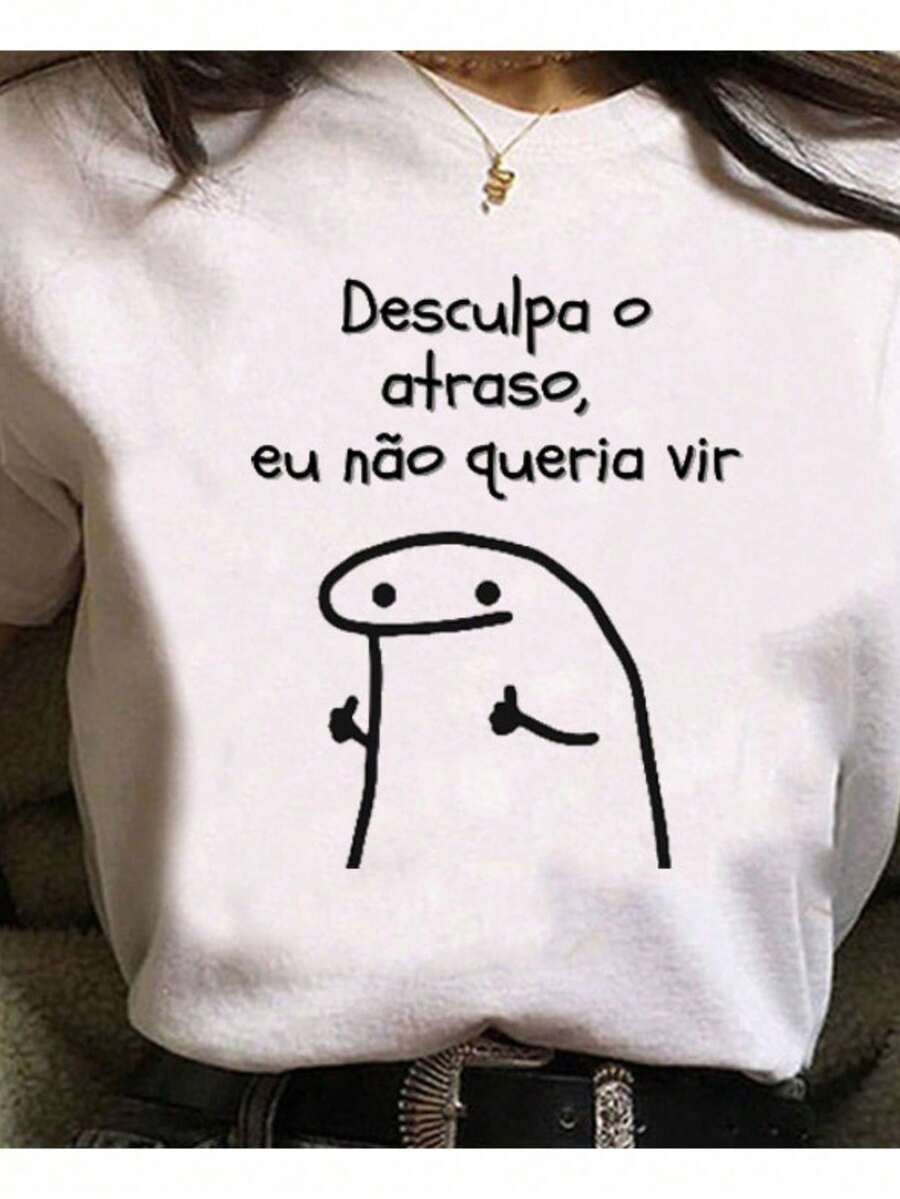 Unisex T-Shirt With Print Sorry I'm Late I Didn't Want To Come - 白色 - 查看 1