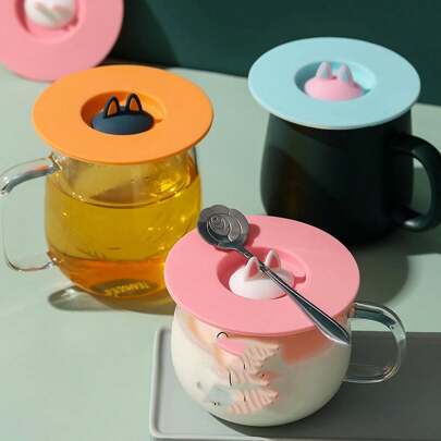 Creative Cat Ear Silicone Cup Lid, Leak-Proof And Dust-Proof, Fits Mugs, Ceramic Cups, Glass Cups And Other Common Cups