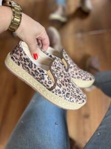 Leopard Animal Print Sneakers Leopard Slippers Women's Yacht Sneakers Casual Fashion Promotional Price Black Sneakers Easy To Put On Comfortable Just By Slipping On Your Foot Sneakers Without Laces - 芥末黃 - 查看 3