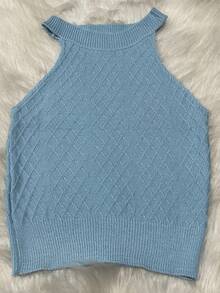 Tank Top Cropped Blouse Tricot Modal Summer Launch - 薄荷藍 - 查看 2