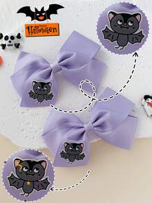 2 chiếc hộp đựng 4 inch phụ kiện tóc Halloween nơ tóc cho bé gái nơ tóc thời trang cho bé gái kèm kẹp cho lễ hội Halloween tiệc trường học - A - Xem 5