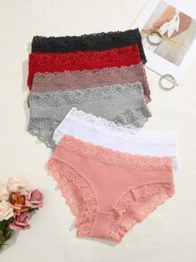 FINETOO 6 piezas Bragas con ribete de encaje y diseño floral romántico, ropa interior cómoda para mujeres - Multicolor - Ver 7