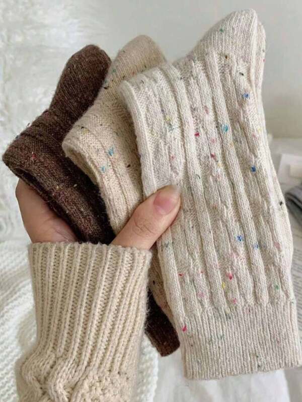 3pairs Women's Thick Warm Wool Vintage Style Mid-Calf Socks For Autumn And Winter