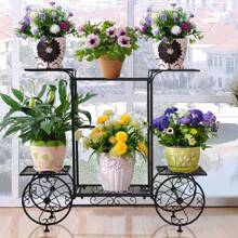 UNHO 6-Tier Metal Garden Cart Plant Stand Wrought Iron Plants Flower Pots Holder Display Shelf Rack Indoor Outdoor For Decorating House Patio Porch - 黑色 - 查看 3