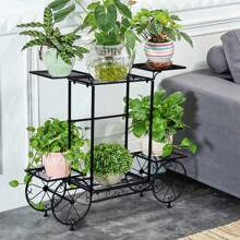UNHO 6-Tier Metal Garden Cart Plant Stand Wrought Iron Plants Flower Pots Holder Display Shelf Rack Indoor Outdoor For Decorating House Patio Porch - 黑色 - 查看 7