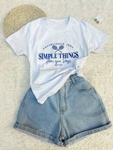 Women's T-Shirt Blouse Short Sleeve 100% Cotton With Print - 白色 - 查看 2