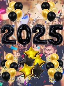 39 件新年气球套装，32 英寸粉红金银色玫瑰金黑色绿色数字气球，18 英寸星形铝箔气球，适合新年快乐派对装饰 - 彩色 - 查看 3