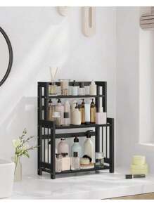 SONGMICS Spice Rack, 3-Tier Countertop Storage Shelf, Desktop Organiser With Bamboo Frame, For Kitchen, Dining Room, Office, Ebony Black - Black - View 3