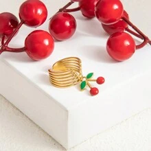 1 Stück modischer Frucht-Charm offener Ring, 18 Karat vergoldet Edelstahl, dekorativer Schmuck, geeignet für Frauen als Urlaubsaccessoire
