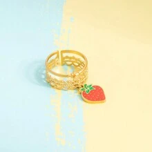 1 Stück modischer Frucht-Charm offener Ring, 18 Karat vergoldet Edelstahl, dekorativer Schmuck, geeignet für Frauen als Urlaubsaccessoire