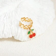 1 Stück modischer Frucht-Charm offener Ring, 18 Karat vergoldet Edelstahl, dekorativer Schmuck, geeignet für Frauen als Urlaubsaccessoire