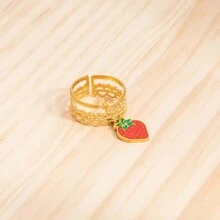 1 Stück modischer Frucht-Charm offener Ring, 18 Karat vergoldet Edelstahl, dekorativer Schmuck, geeignet für Frauen als Urlaubsaccessoire