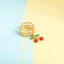 1 Stück modischer Frucht-Charm offener Ring, 18 Karat vergoldet Edelstahl, dekorativer Schmuck, geeignet für Frauen als Urlaubsaccessoire