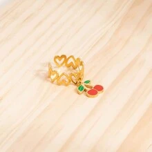 1 Stück modischer Frucht-Charm offener Ring, 18 Karat vergoldet Edelstahl, dekorativer Schmuck, geeignet für Frauen als Urlaubsaccessoire