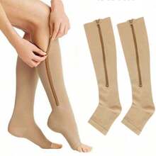 Zipper Compression Socks For Men And Women - Calf & Knee High 15-20mmHg Toe Open Compression Stockings, Suitable For Sports