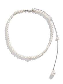 1pc Sexy Faux Pearl Pendant Tassels Chest Chain, Minimalist Beach Bride Body Jewelry Necklace