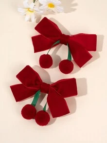 2 Stücke Weihnachts-Rot Schleifen Haarclips für Mädchen, Samt Haarball Kirsche Haarschleifen für Kinder, süße Haaraccessoires für Kleinkind als Herbst-Winter Geschenke
