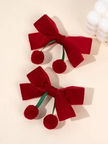 2 Stücke Weihnachts-Rot Schleifen Haarclips für Mädchen, Samt Haarball Kirsche Haarschleifen für Kinder, süße Haaraccessoires für Kleinkind als Herbst-Winter Geschenke