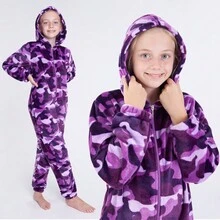 City Comfort Onesie Fluffy Fleece Pyjama And Gaming Camo Warm Winter PJ 7-14 Years - Purple - View 4