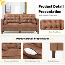 Lesofair 67" Faux Leather 2-Seat Sofa With 2 Bolster Pillows, Tufted Loveseat With Wooden Legs, Morden Sofa Suitable For Living Room, Office - 棕色 - 查看 3