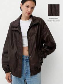 OUTTA BOX Women's Loose Vintage Washed PU Casual Jacket, Spring/Summer, Dad Style