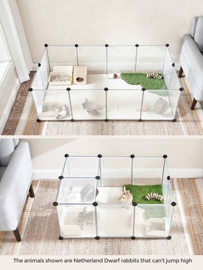  SONGMICS Pet Playpen With Floor, Small Animal Enclosure, DIY Plastic Cage, Indoor Run For Hamsters, Rabbits, Hedgehogs, Guinea Pigs, 143 X 73 X 46 Cm, White