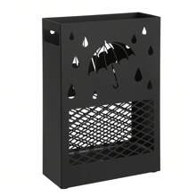 SONGMICS Metal Umbrella Stand, Rectangular Umbrella Holder Rack, With A Removable Drip Tray, 4 Hooks, Cutout Design, For Entryway, Office, Black - Black - View 1