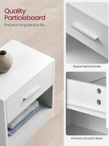 VASAGLE Bedside Table With Drawer, Handle, Open Compartment, For Bedroom, Living Room, Classic White - White - View 5