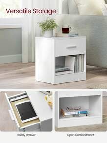 VASAGLE Bedside Table With Drawer, Handle, Open Compartment, For Bedroom, Living Room, Classic White - White - View 4