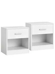 VASAGLE Bedside Table With Drawer, Handle, Open Compartment, For Bedroom, Living Room, Classic White - White - View 7