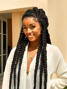 36 Inch Extra Long Synthetic Lace Front Braids Wig, Woven Headpiece - Black - View 1