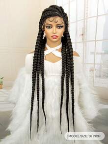 36 Inch Extra Long Synthetic Lace Front Braids Wig, Woven Headpiece - Black - View 5