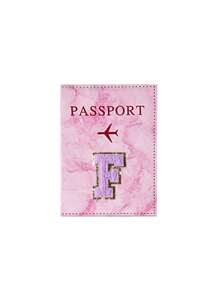 1 Stück Passcover, lila Handtuch mit A-Z Buchstaben Stickerei, unisex RFID Vintage Business Passhülle, tragbare multifunktionale ID/Bankkarten PU Leder Geldbörse - Pink - Übersicht 13