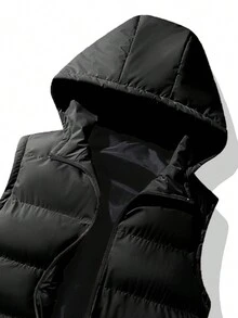 男士户外背心夹克，无袖风衣羽绒马甲，连帽保暖休闲夹克 - 户外休闲活动，适合冬季徒步、骑自行车等户外运动 - 黑色 - 查看 4