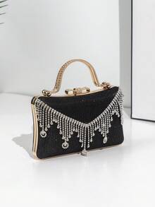 钻石流苏晚宴包生日婚礼宴会酒吧派对迷你单肩晚宴包女士手拿包晚宴包流苏晚宴手提包，女士派对婚礼手拿包链条单肩斜挎包女士水钻晚宴包，流苏点缀手拿包，时尚链条手提包适合婚礼派对舞会 - 彩色 - 查看 4