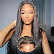 Put On And Go Glueless Wigs Human Hair Pre Plucked Pre Cut 6x5 Straight Lace Closure Wigs Human Hair Upgraded Glueless Wig Ready To Wear Glueless HD Lace Front Wigs For Women 200% Density - Natural Black - 查看 7