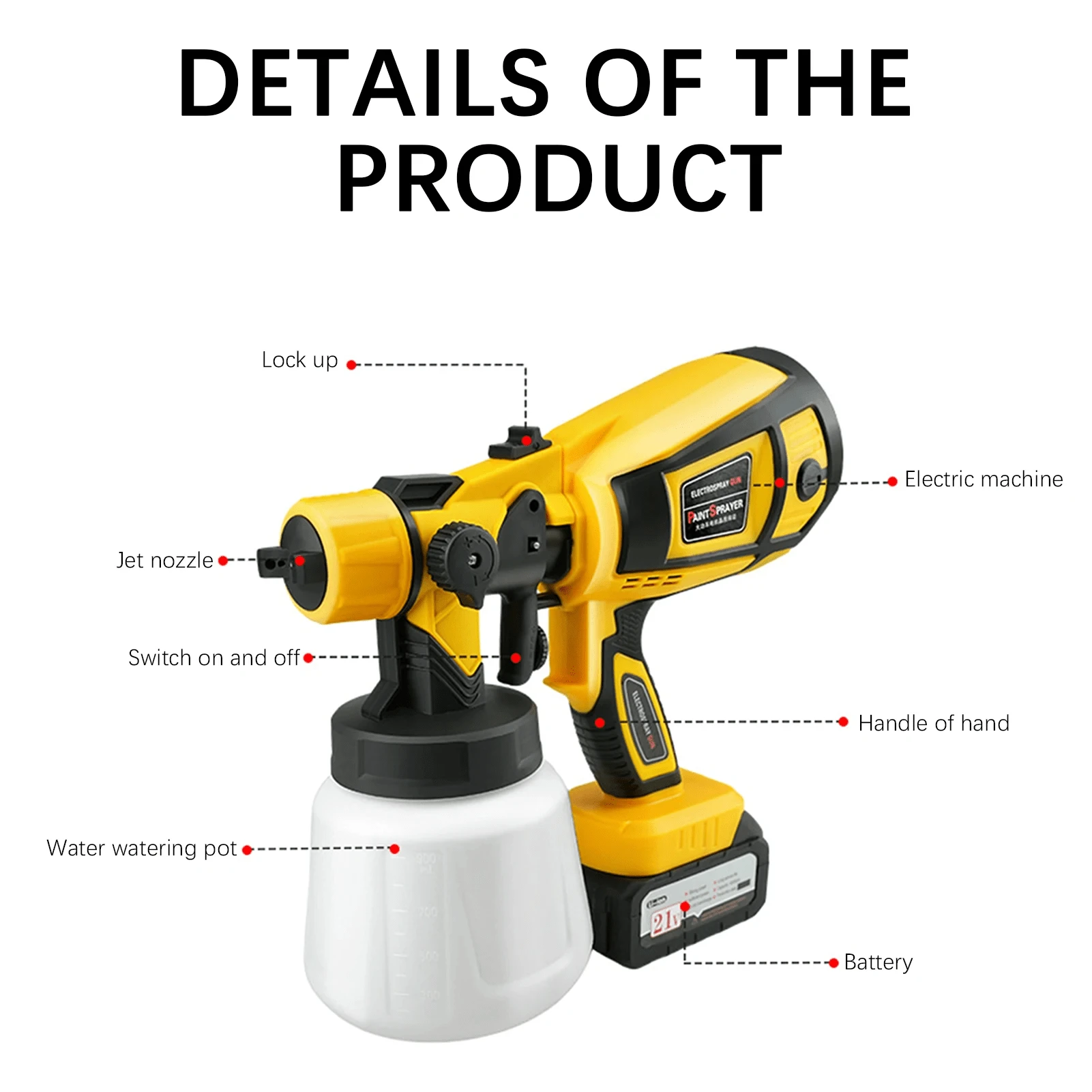 850W Power Electric Spray Paint Gun 1400ml High Capacity Container Easy