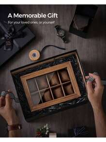 SONGMICS Watch Box With 8 Slots, 2-Tier Wood Watch Case With Large Glass Lid, Watch Pillows, Velvet Lining, Jewellery Box, Gift For Loved Ones, Rustic Walnut - Brown - View 7