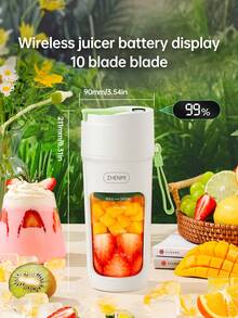 ZHENMI 1 cốc ép trái cây có thể sạc lại với màn hình kỹ thuật số, máy xay sinh tố điện cầm tay để nghiền đá, máy làm sinh tố mini đa chức năng không dây, thích hợp sử dụng tại nhà - trắng - Xem 1