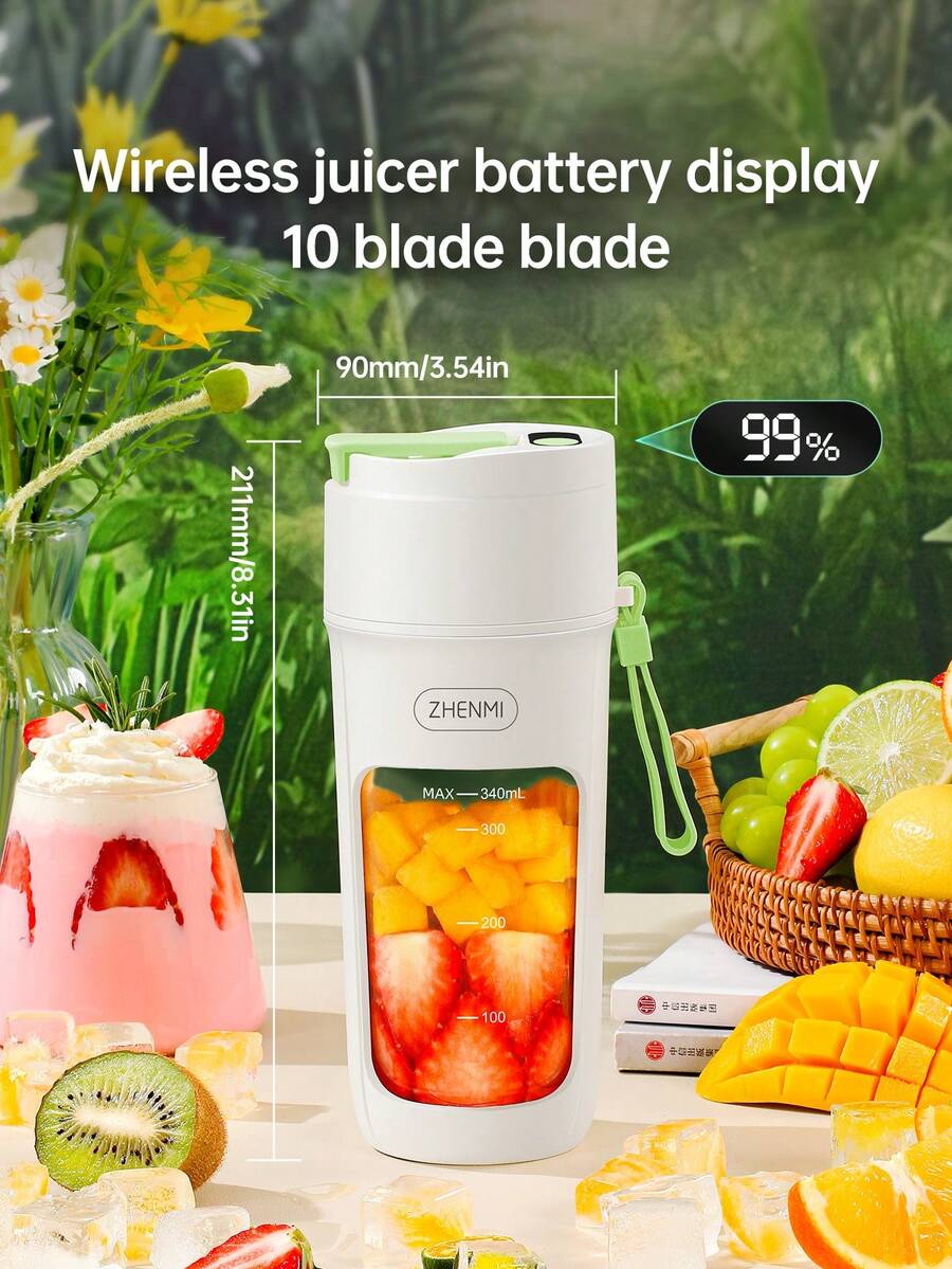 ZHENMI 1 cốc ép trái cây có thể sạc lại với màn hình kỹ thuật số, máy xay sinh tố điện cầm tay để nghiền đá, máy làm sinh tố mini đa chức năng không dây, thích hợp sử dụng tại nhà - trắng - Xem 1